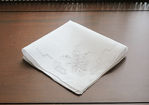 Embroidered Cotton handkerchief. White embroidery # 1105